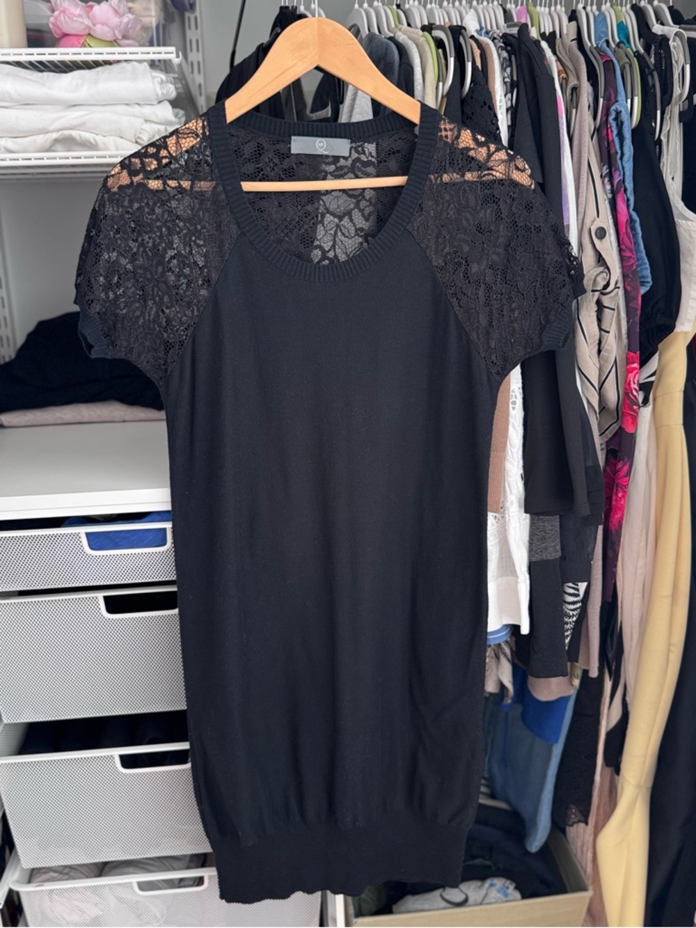 Alexander McQueen Black Lace-Shoulder Knit Sweater Dress